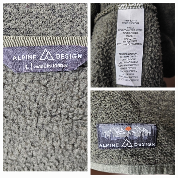 Alpine Design Mens Size Large Pullover 1/4 Snap Button Mock Neck Fleece Sweater - Picture 4 of 7